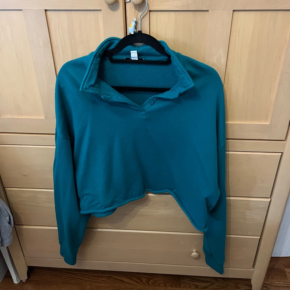 Top shop cropped greenish blue polo sweater